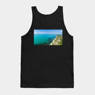 Aerial panoramic view of ocean, beach and blue cloudy sky Tank Top